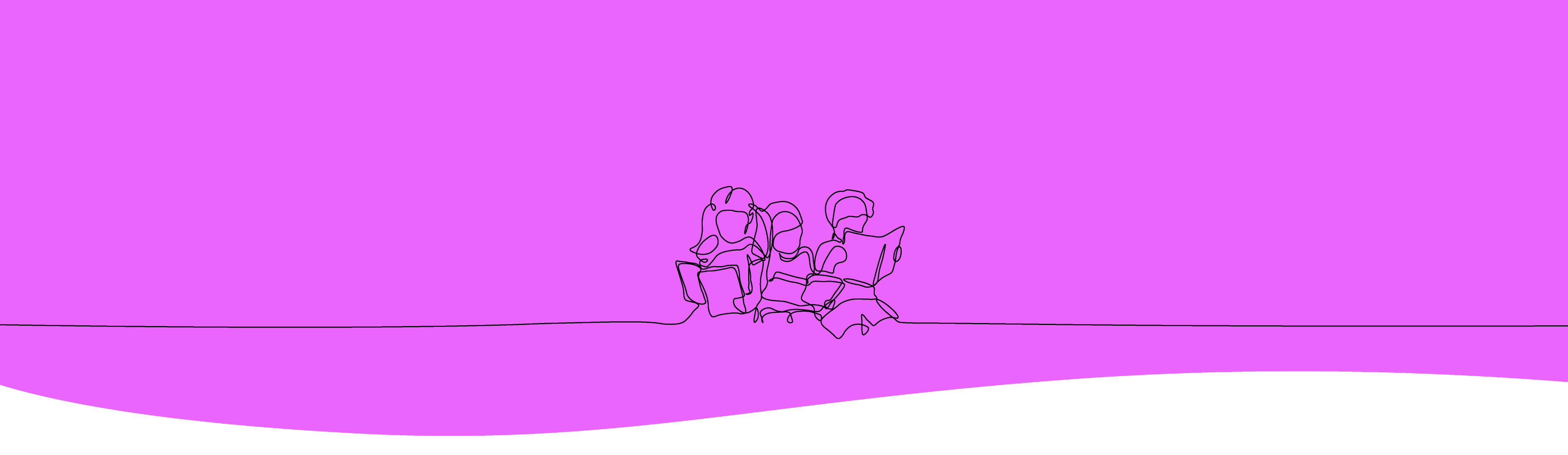 Line drawing of three children reading books